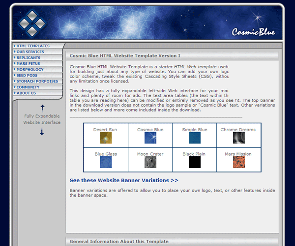 Cosmic Blue HTML Tabled Web Template